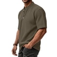 thumbnail image 4 of Yifymode Men's Waffle Knit Henley Short Sleeve Shirt, Button-Down Loose Fit Lightweight Summer Top Light Brown M, 4 of 7