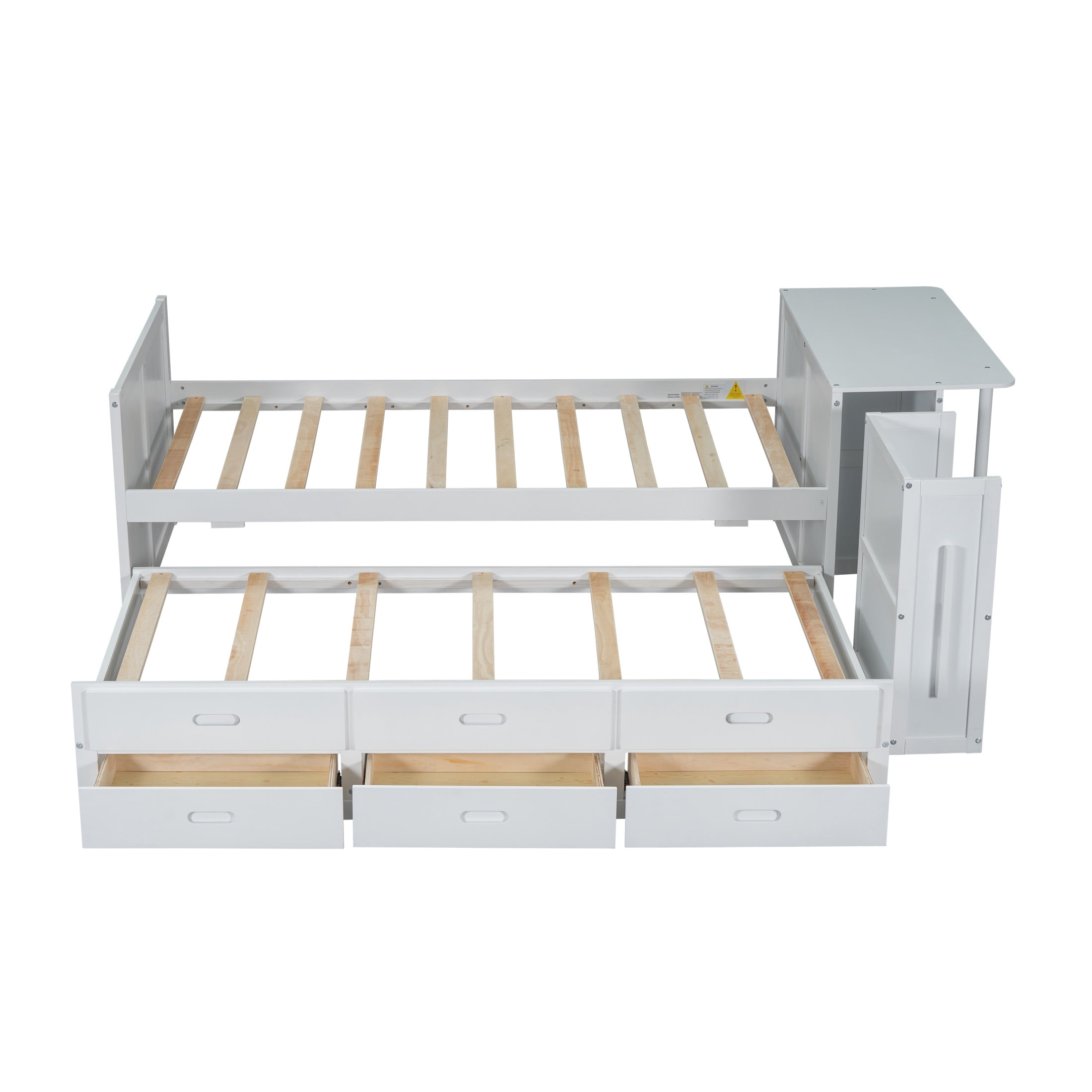 Noble House Twin Size Multifunctional Platform Bed with Trundle, 3 Drawers, Desk and Storage Shelf, White