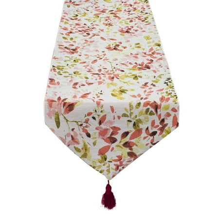 

Fennco Styles Home Decoration Lovely Floral Woven Tapestry Cotton Table Runner with Tassels (16 x72 Table Runner Orange)