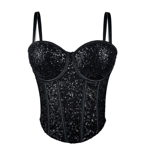 HOMBOM Womens Sequin Crop Tank Tops Camisole Going Out Casual Spring Black Bustier Corset Top for Ladies