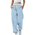 thumbnail image 2 of CLOISE Women Sweatpants Baggy Joggers Comfy Petite High Waisted Elastic Bottom Trousers Light Blue Workout Elastic Waist Drawstring Colorblock Sweatpants with Pockets Fashion Basic Sweatpants, 2 of 5