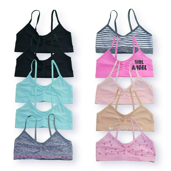 White Ivy Assorted Cozy-Fit Cami Training Bras For Girls; Bralettes for Girls 10 Pack