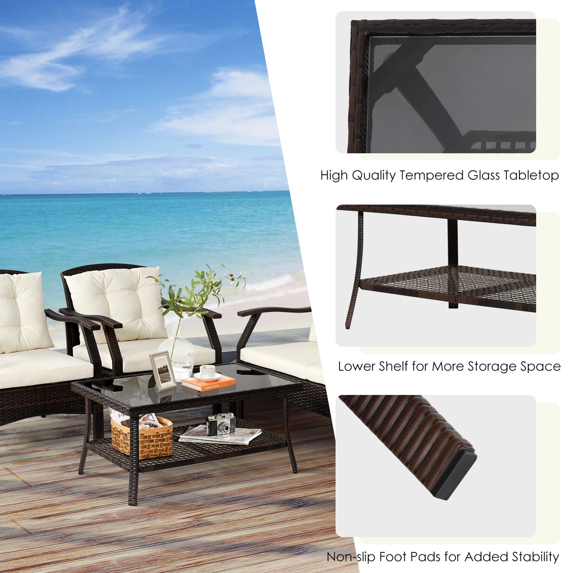 Gymax 8PCS Rattan Patio Conversation Furniture Set Wicker Sofa Set w/ Waterproof Cover