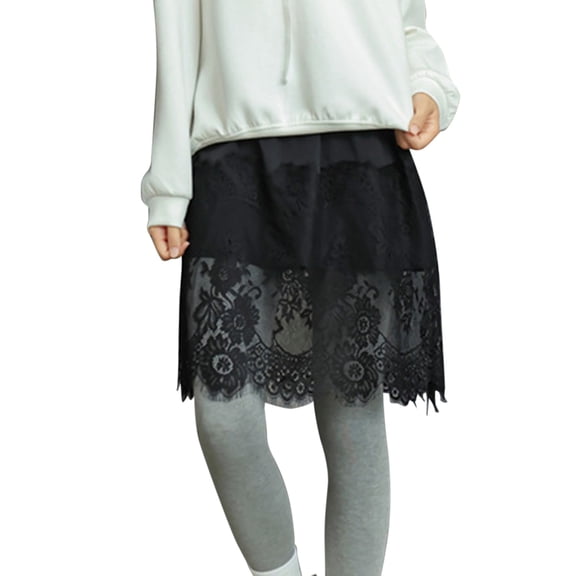 XIAONU Women's Lace Trim Mini Skirt Layered Semi-Sheer Skirt Elegant Versatile Daily Skirts