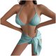 thumbnail image 1 of Traje de baño para mujer, bikini de color liso sin espalda con cordón y tirantes divididos, conjunto de tres piezas, trajes de baño para mujer, 1 of 5