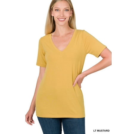 Zenana Women & Plus Relaxed Fit V-Neck Short Sleeve Basic Jersey T-Shirt Tops price history on PriceWatchPro