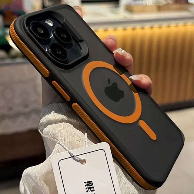 Luxury Matte Frosted Bicolor Magnetic Phone Case For iPhone 16 15 14 13 12 Pro Max Plus Translucent Wireless Charge Hard Cover orange For iPhone 16 ProMax