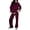 Burgundy, variant on SHEWIN Womens Sweatsuits 2 Piece Set Fleece Lined Outfits Crew Neck Colorblock Long Sleeve Sweatshirt Jogger Pants Tracksuit Set with Pockets