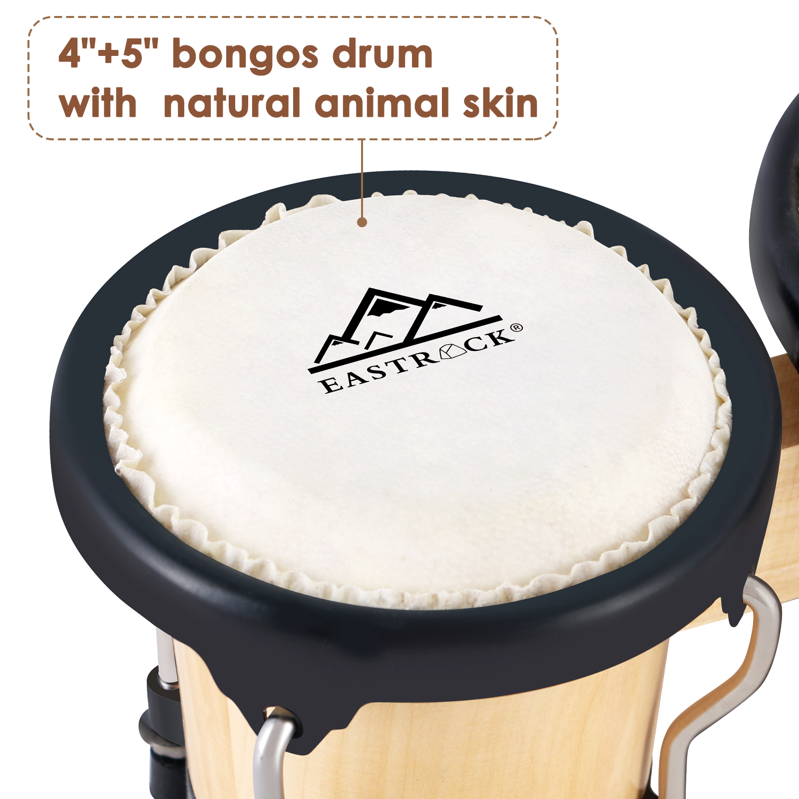 EastRock Bongo Drum Set 4 & 5 Inch Natural Wood photo 2