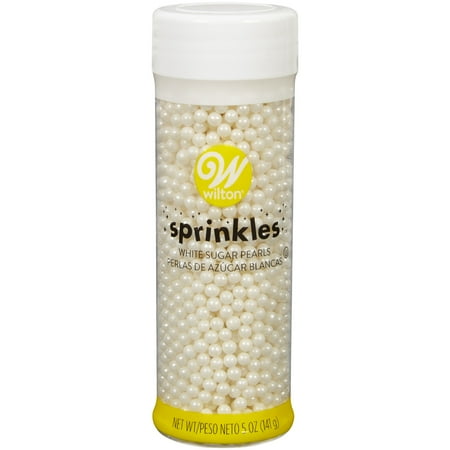 Wilton White Edible Sugar Pearls, Elegant Cake & Cupcake Sprinkles for Decorating, Wedding, & Baby Shower Dessert Toppers, 5 oz.