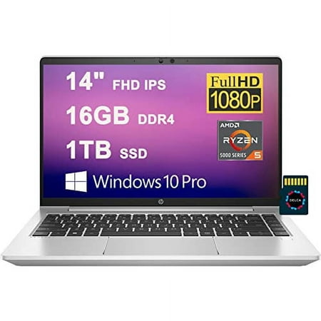 HP ProBook 445 G8 Wolf Pro Security Edition 14 Laptop | 14" FHD IPS Display | AMD 6-Core Ryzen 5 5600U (>i7-1160G7) | 16GB DDR4 1TB SSD | Backlit Keyboard USB-C Win10Pro Silver + 32GB MicroSD Card