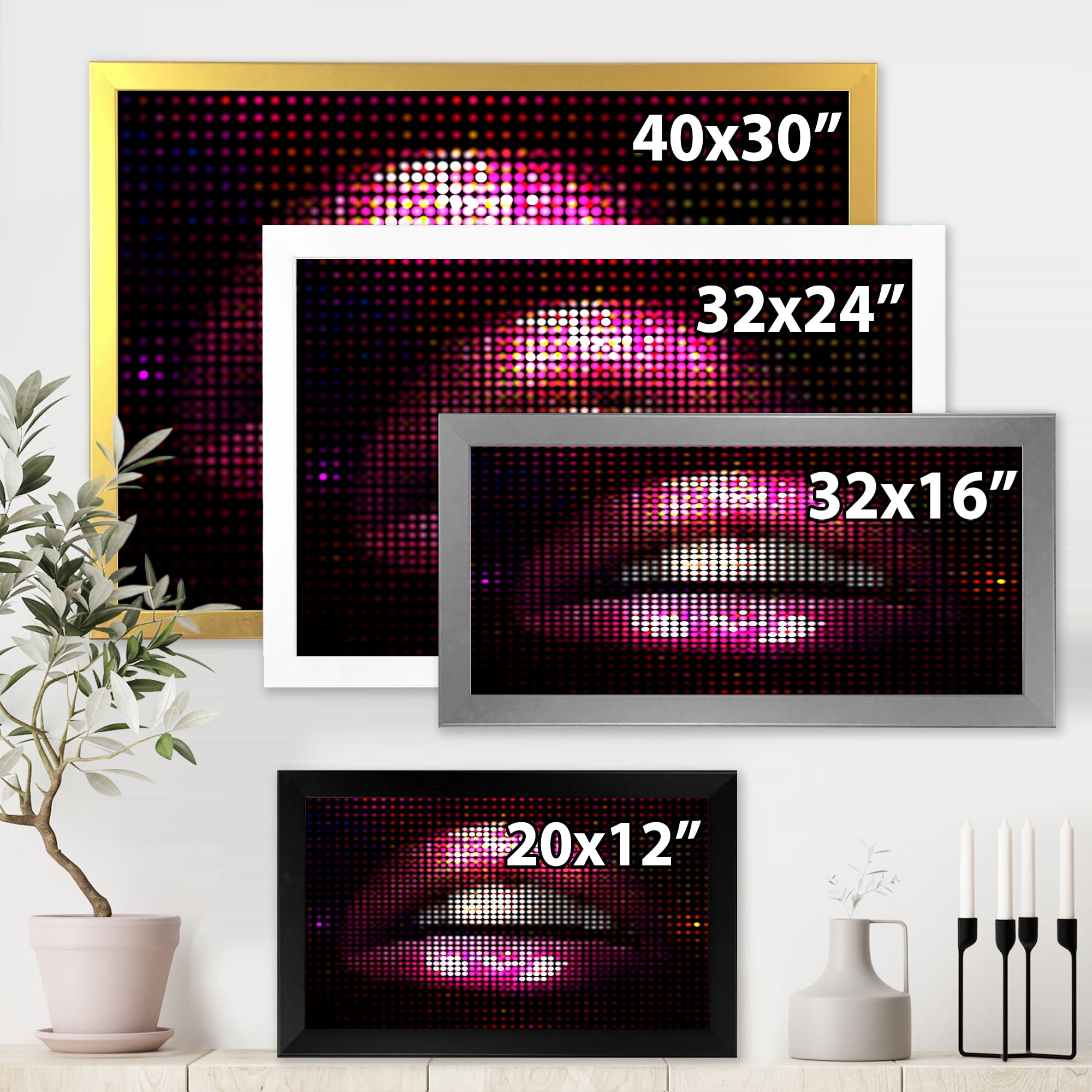 Designart 'Detail Of Pixellated Pink Woman Lips' Modern Framed Art Print