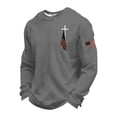 thumbnail image 4 of Havenx Men's 250 American Anniversary Shirt Long-Sleeved Waffle-Knit T-Shirt American Flag Crew Neck Tee Shirt Casual Vintage Cross Patriotic Jesus Christian Pullover Tops,Gray L, 4 of 4