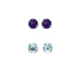 thumbnail image 2 of Paris Jewelry 14k White Gold 1Ct Created Amethyst and Aquamarine 2 Pair Round Stud Earrings Plated, 2 of 2