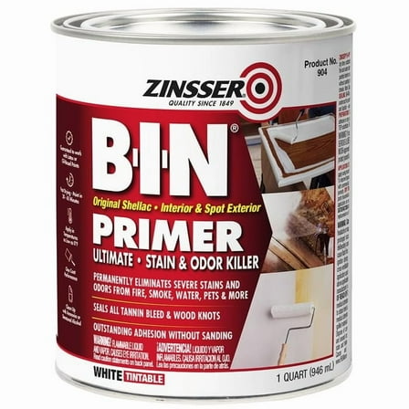 Zinsser B-I-N Shellac-Base Primer - Quick Drying, Interior/Exterior, White - 6 Pack, 1 Qt