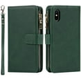 thumbnail image 2 of Wallet Case Compatible with iPhone XS/iPhone X Case,[9 Card Slots] [Wrist Strap] [Stand Feature] Zipper Cash Pocket Magnetic Leather Cover Shockproof Slim Case for iPhone XS,5.8 inch Dark Green, 2 of 16