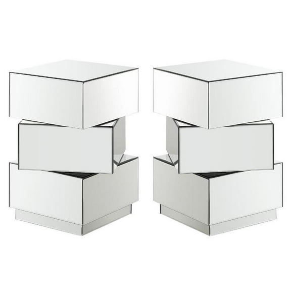 Home Square Stacked Design Mirrored End Table - Set of 2