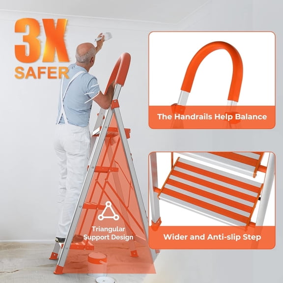 4 Step Ladder with Handrails Aluminum Lightweight Folding Step Stool Portable Home and Kitchen Anti-Slip Stepladder 350lbs  (4 Step)