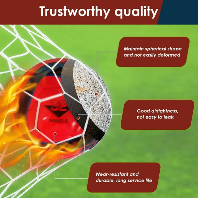 Becaristey Ballon de Football Taille 5 avec Rétention d'Air Fiable Épaissi pour Match Élasticité Exceptionnelle Football Rouge