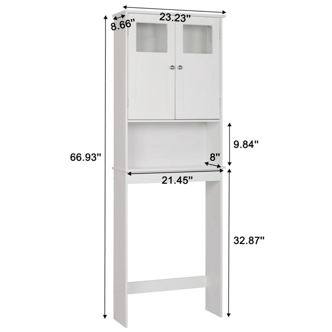 Hassch Freestanding 2-Door Cabinet over Toilet/Washer, 67" Tall Bathroom Space Saver with Adjustable Shelf & Open Storage, for Small Space, White