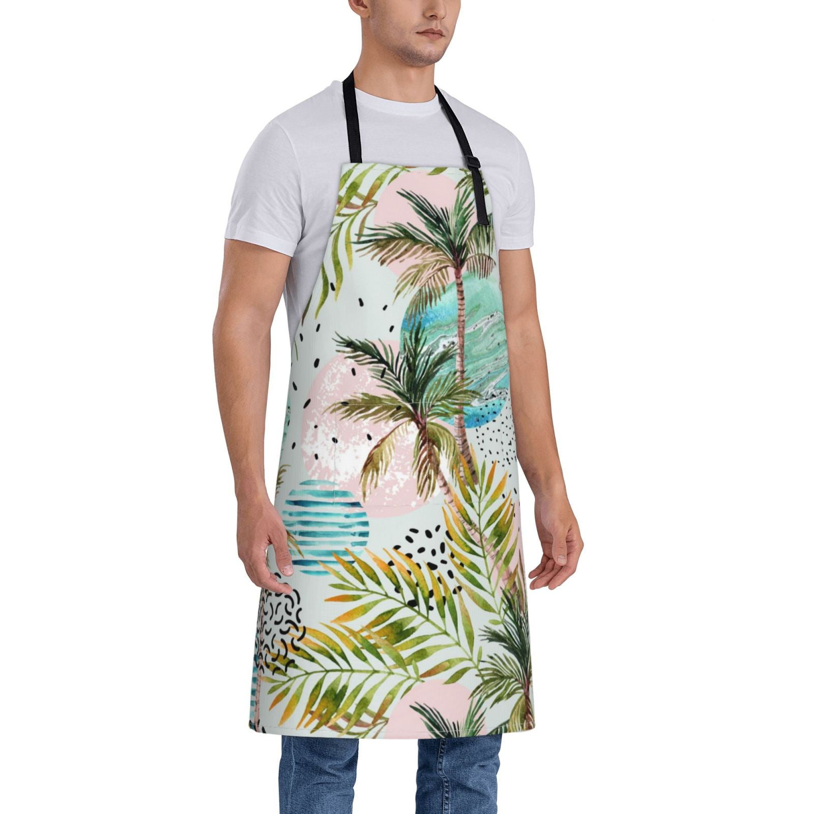 Kdxio Watercolor Palm Tree Apron with Pockets Adjustable Kitchen Aprons for Men Women Waterproof Aprons for Cooking,Drawing,Crafting, Baking Household Cleaning