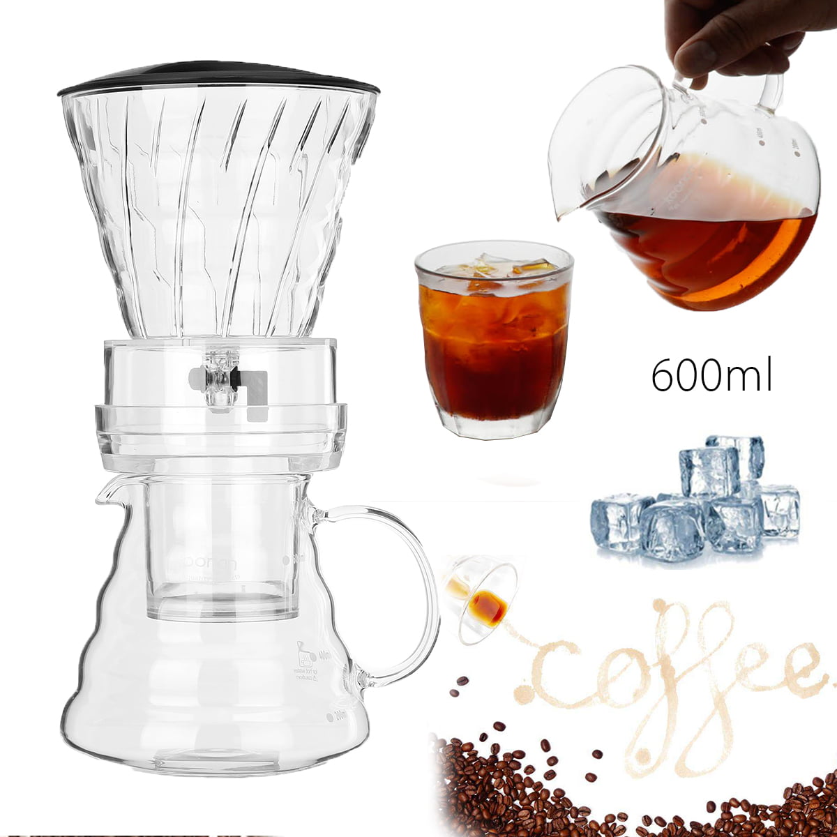 600ml Glass Cold Iced Drip Brew Home Coffee Maker Pot Pour