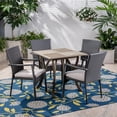 thumbnail image 3 of GDF Studio Courtland Outdoor Acacia Wood and Wicker 5 Piece Dining Set with Cushions, Gray, 3 of 13