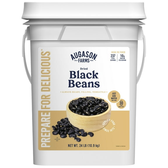 Augason Farms Dried Black Beans Emergency Food Supply, 237 Servings, 30 Year Shelf Life - Dehydrated Meals, Survival Food Camping Essentials, 4 Gallon Bucket
