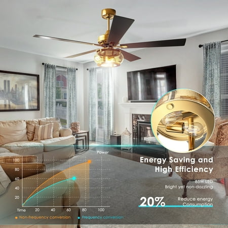 

JUGACOOL 60 Inch Ceiling Fans with Lights and Remote 5-Blade Low Profile Lighting & Ceiling Fans with Quiet DC Motor Indoor Outdoor Ceiling Fans for Patios with Light Black&Gol H28