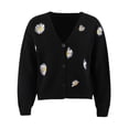 thumbnail image 1 of Qarigey Pelusas Suéter de mujer Patrón de flores de invierno Estampado de manga larga Cuello en V Transpirable Lavable Casual Elegante Suéteres para Prendas para la parte del cuerpo Negro METRO Qarigey AP012615-17, 1 of 6