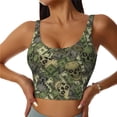 thumbnail image 1 of Balery Green Skulls Sujetadores deportivos con espalda cruzada para mujer, acolchados, sin costuras, de alto impacto, ideales para yoga, gimnasio, entrenamiento y fitness.-Small, 1 of 8