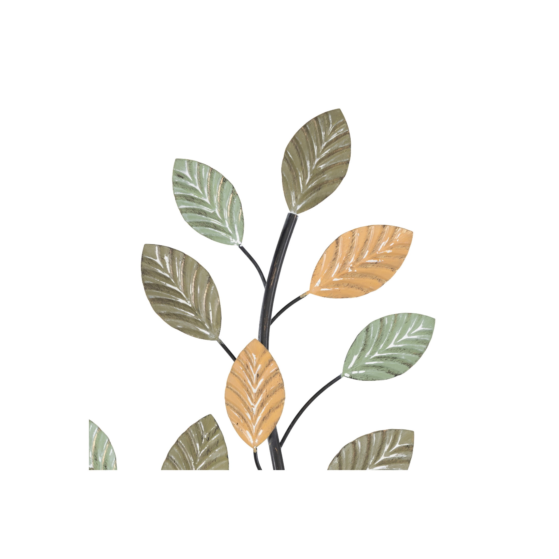 DecMode Green Metal Leaf Wall Decor with Black Stems