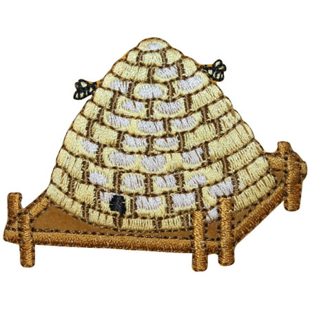 ID 0417 Beehive On Stand Patch Farm Insect Colony Embroidered Iron On (Best Bee Hive Stand)