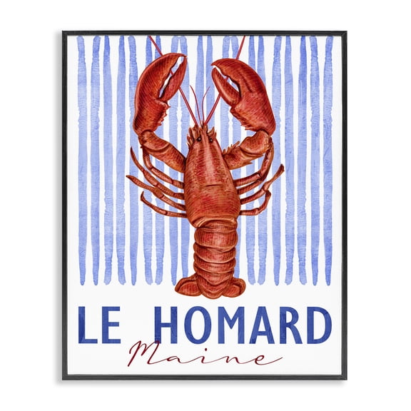 Stupell Industries Traditional Le Homard Nautical Stripes Black Framed Giclee Art, 11 x 14, by Kim Allen