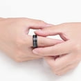 thumbnail image 5 of Black Tungsten Gibeon Meteorite Fragments Inlay 8mm Brushed Finish Wedding Rings for Men, 5 of 5