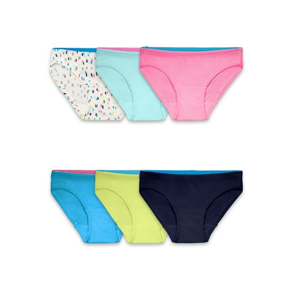 Fruit of the Loom Girls' Breathable Assorted Micro-Mesh Bikini Underwear, 6 Pack Panties Sizes 6-16