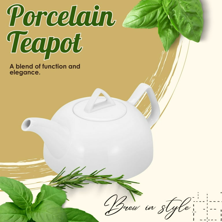 Ceramic Teapot, Non-Insulated Tea Server, Large English, 16 Ounce, White