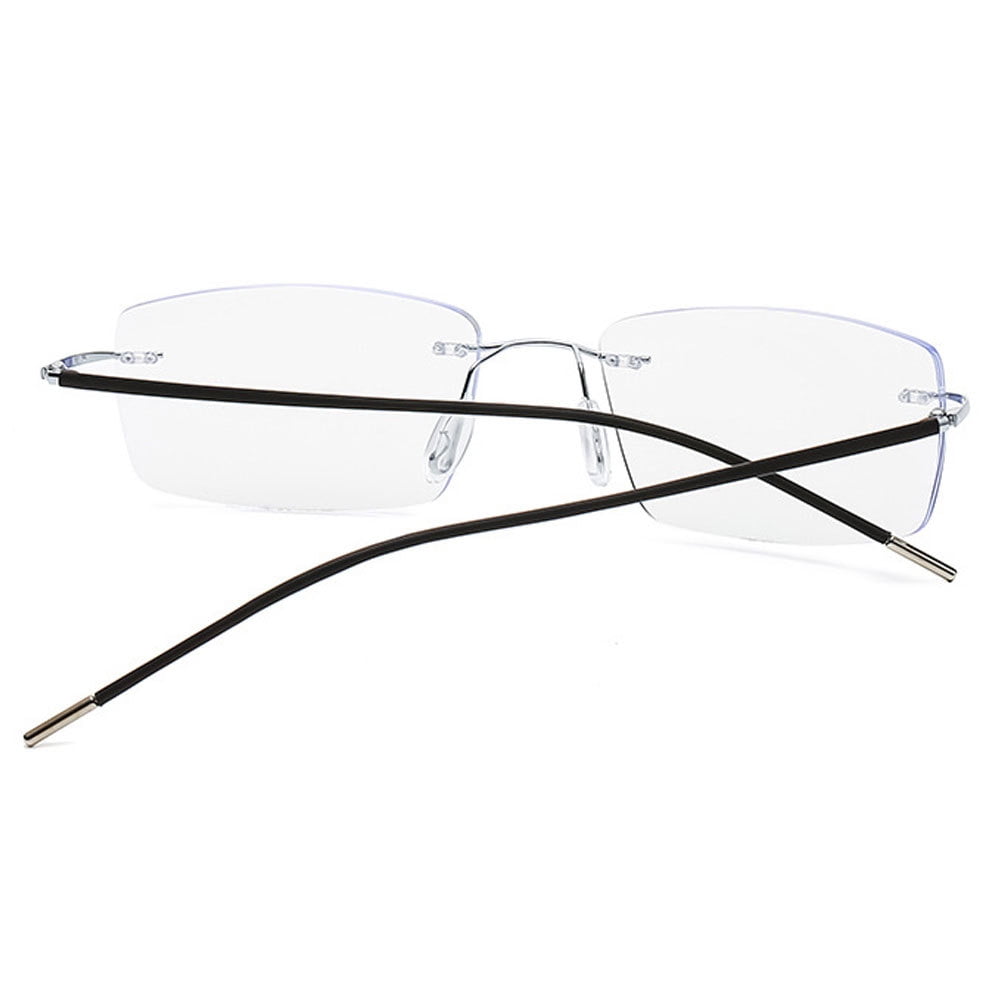 Men Progressive Rimless Ultralight Reading Glasses 4.00 Anti-blue Light Frameless Blue Multifocus Readers +4.00 Strength
