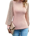 thumbnail image 4 of SLADYGLO Women Mock Neck Sequins Balloon Sleeve Ribbed Knit Tunic Sweater, 4 of 7