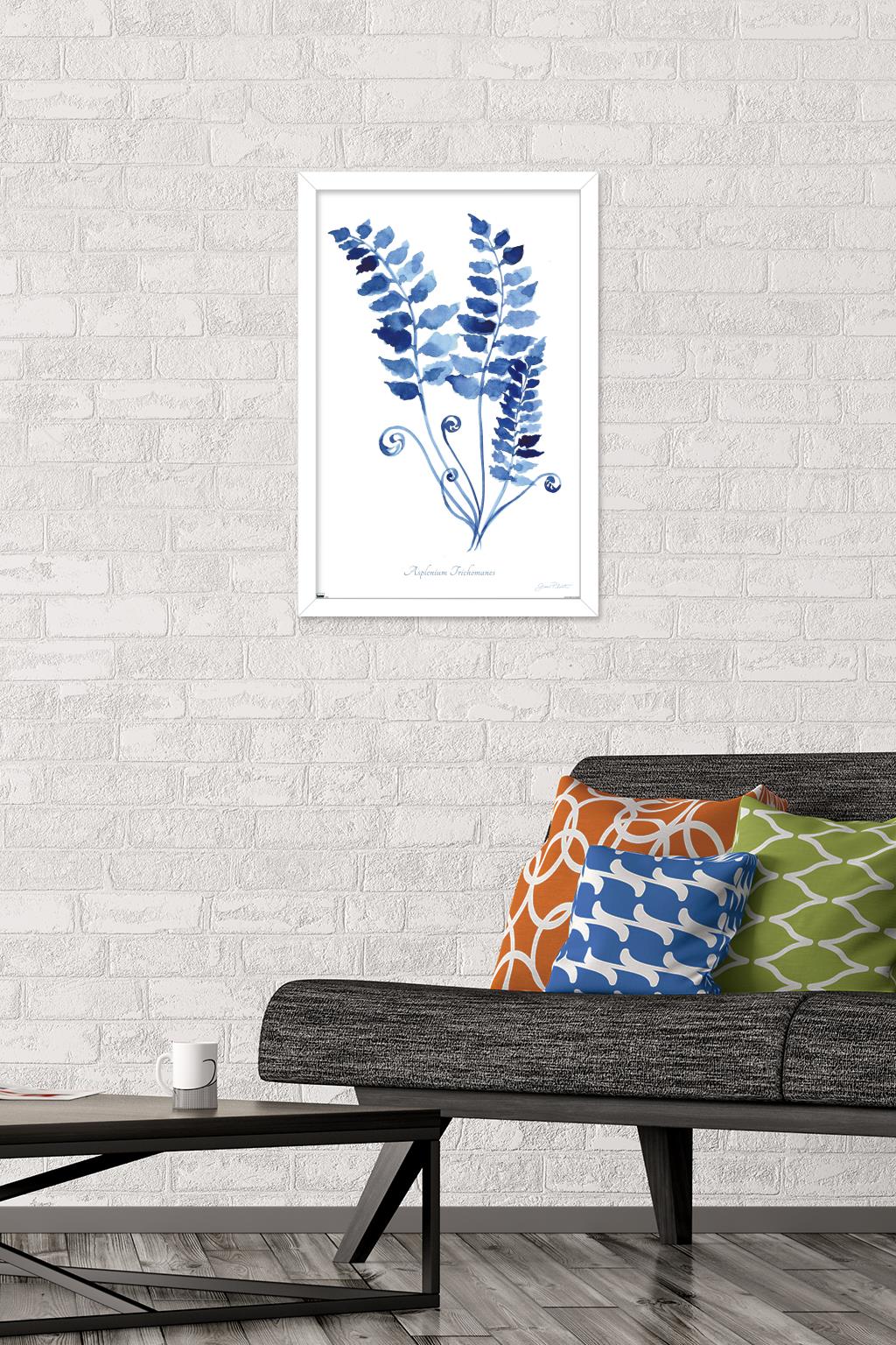 Jean Plout - Indigo Botanical Asplenium Trichomanes Wall Poster, 14.725" x 22.375" Framed
