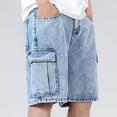 thumbnail image 5 of HOMADLES Mens Denim Shorts Relaxed Fit Jean Shorts Straight Leg Cargo Shorts with Pocket, Light Blue XL, 5 of 8
