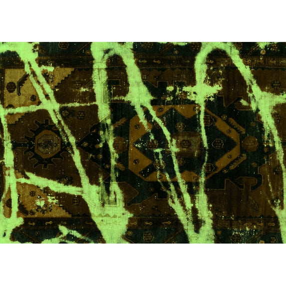 Ahgly Company Indoor Rectangle Abstract Green Modern Area Rugs, 7' x 10'