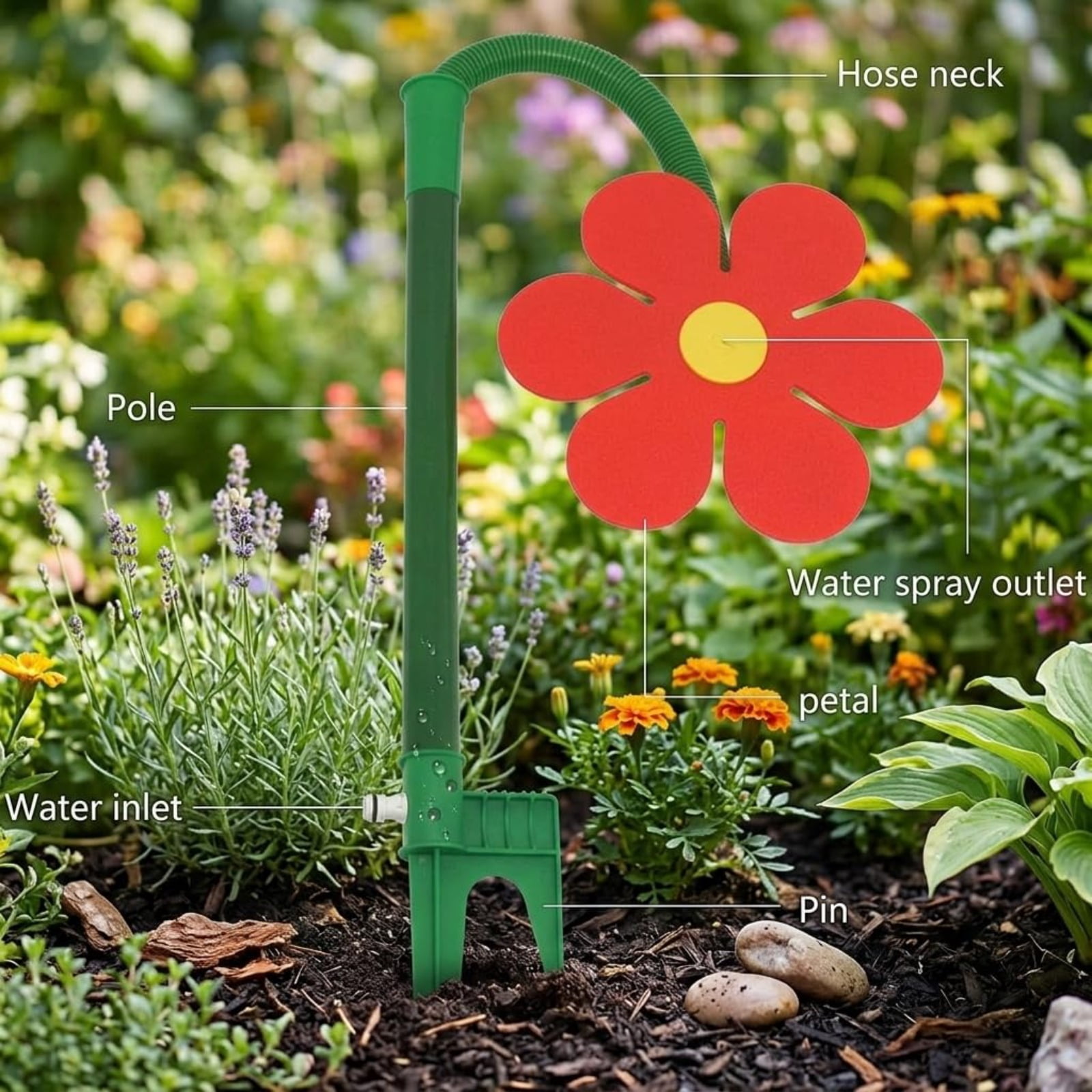 Crazy Dancing Flower Water Sprinkler – 360° Rotating Sunflower Lawn Sprinkler with Stake, Fun Garden Irrigation Tool for Yard Watering, Kids & Pets Playing