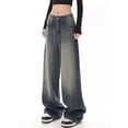 thumbnail image 3 of HLSOHJP Women's American Vintage Washed Thin Jeans Street Neutral Style Casual Blue Denim Trousers Female High Waist Straight Pants, 3 of 6