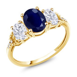 Gem Stone King London Blue Topaz & Lab Diamond Ring - 10K Yellow Gold & Sterling Silver, 1.58 Ct (Sizes 5-9)