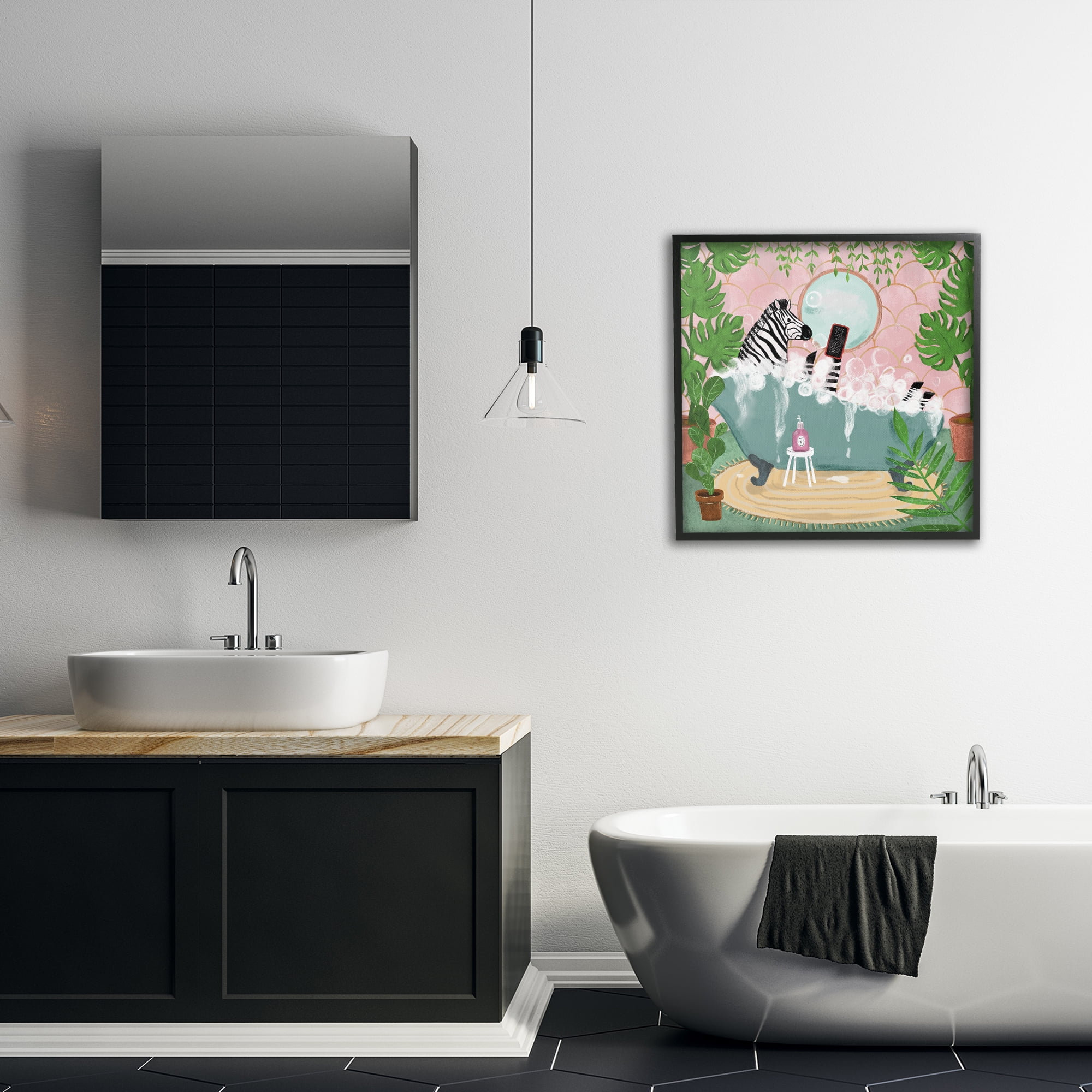 Stupell Industries Zebra Fun Bath Time Typography Painting Black Framed Art Print Wall Art, 24 x 24