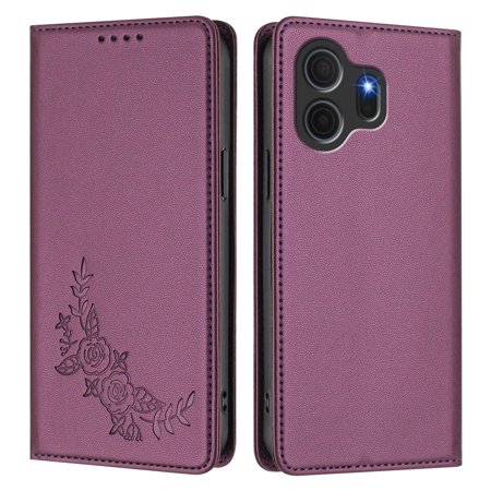 PU Leather Wallet Case for TCL Nxtpaper 70 Pro Strong Magnetic Flip Folio Cover RFID Blocking 2 Card Slots Kickstand Embossed Floral Pattern Phone Protective Shell.A01