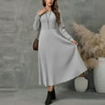 thumbnail image 2 of Byworldtasic Women's A Line Long Sleeve Casual Dress Round Neck Ribbed Knit Sweater Crewneck Midi Dresses, 2 of 7