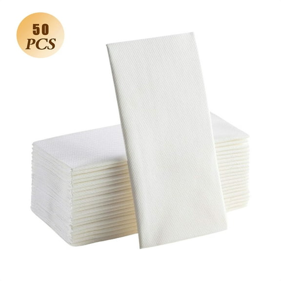 Tutuviw 50 Pack Disposable Paper Napkins, Soft Bathroom Napkins Guest Disposable, White Linen Feel Paper Hand Towels for Halloween, Wedding, Thanksgiving (White)