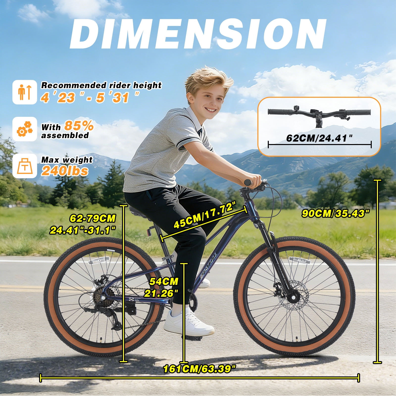 24 Inch Mountain Bike for Teens, 7-Speed, Aluminum Frame, Dual Disc Brakes, Suspension Fork, Unique Gradient Color (Blue/Purple/Red)
